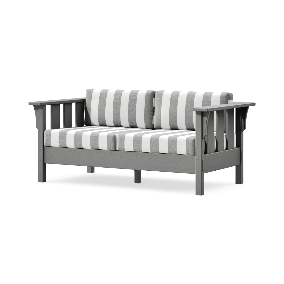POLYWOOD Acadia Deep Seating Loveseat in Slate Grey / Cabana Stripe Grey Mist