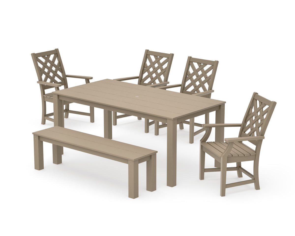 POLYWOOD Wovendale 6-Piece Parsons Dining Set with Bench in Vintage Sahara
