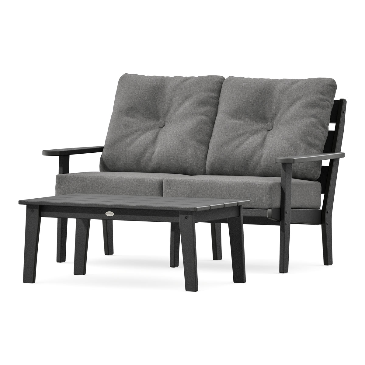 POLYWOOD Lakeside 2-Piece Lounge Loveseat Set in Black
