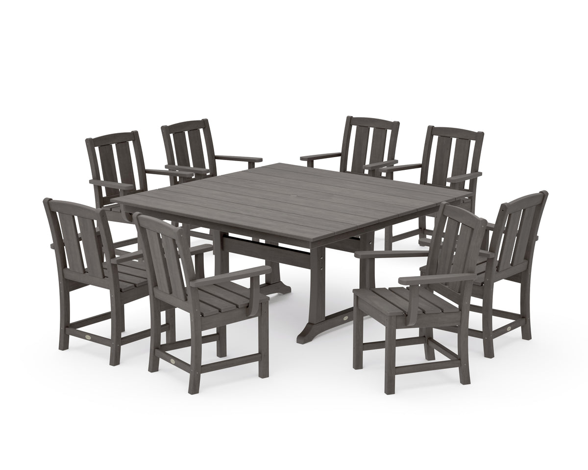 POLYWOOD Mission 9-Piece Square Farmhouse Dining Set with Trestle Legs in Driftwood