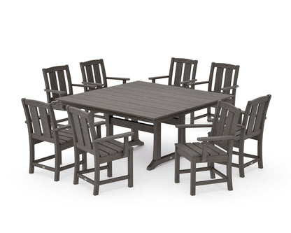 POLYWOOD Mission 9-Piece Square Farmhouse Dining Set with Trestle Legs in Driftwood