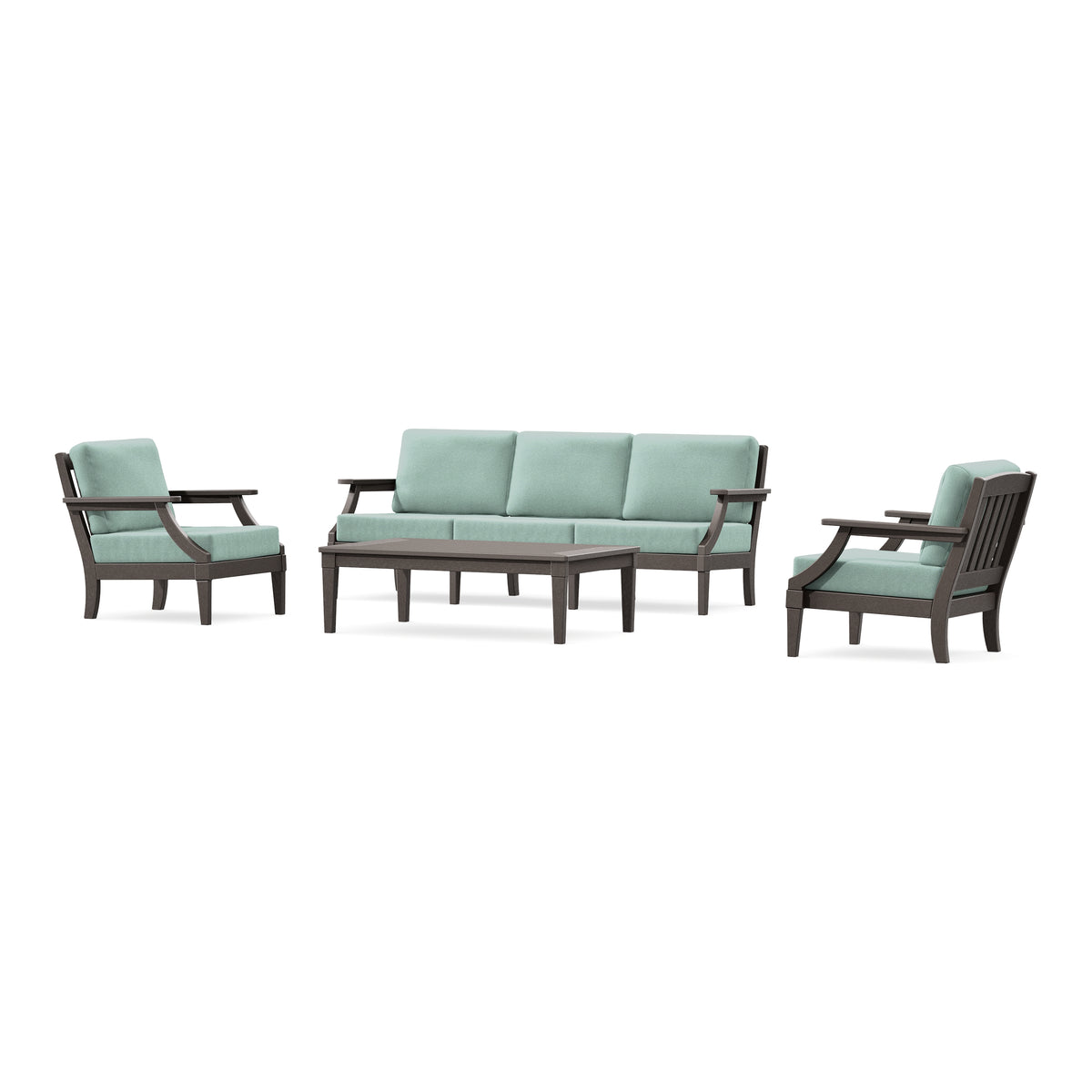 POLYWOOD PW Designer Series Estate 4-Piece Lounge Sofa Set in Vintage Coffee / Glacier Spa