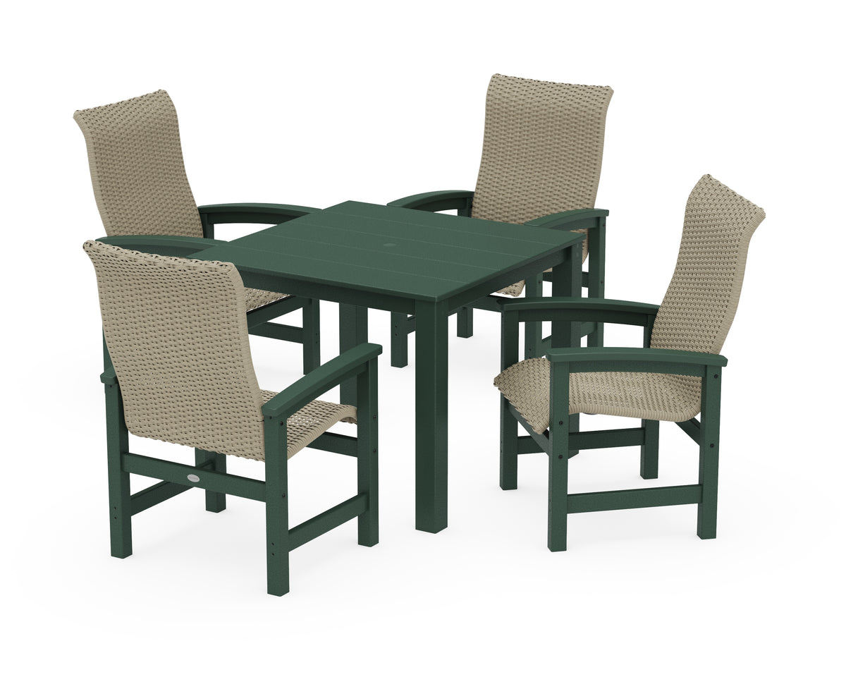 POLYWOOD Coastal Woven High-Back 5-Piece Parsons Dining Set in Green / Dune Grass