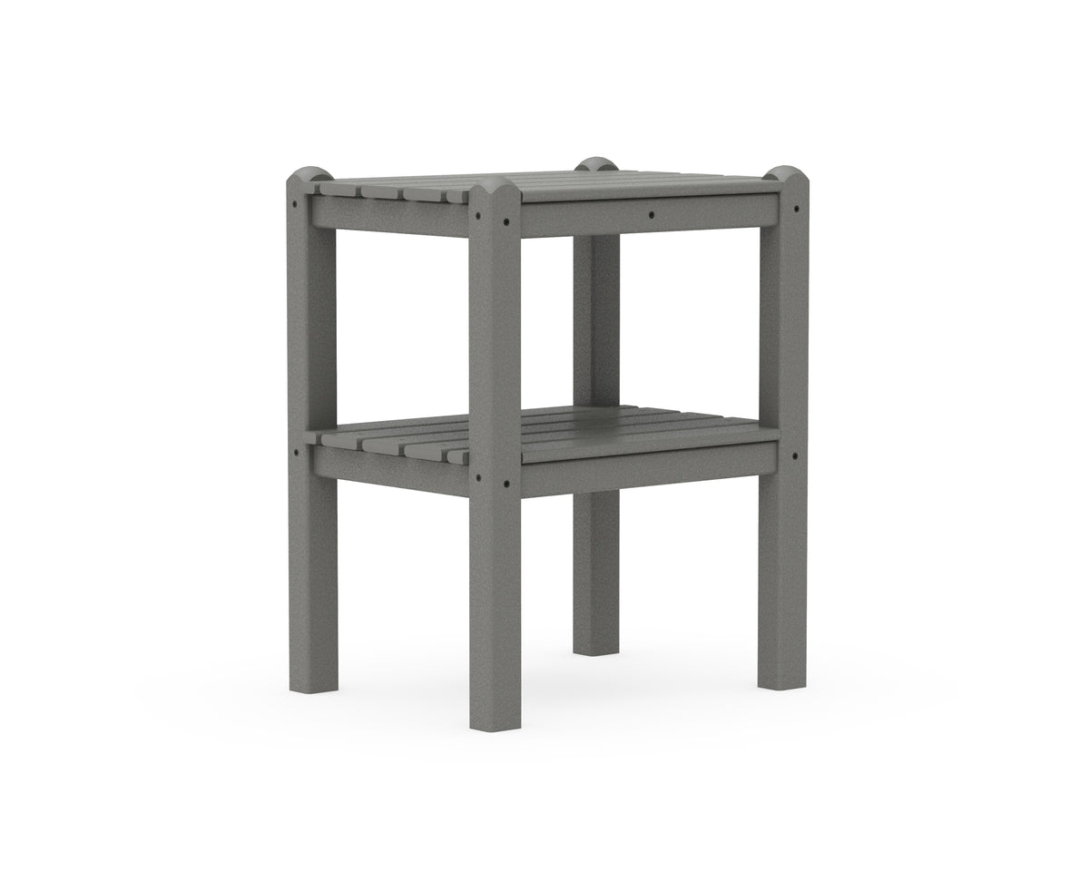 Additional angle of the POLYWOOD Two Shelf Side Table in Slate Grey