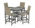 POLYWOOD Coastal Woven High-Back 5-Piece Farmhouse Bar Set with Trestle Legs in Slate Grey / Dune Grass