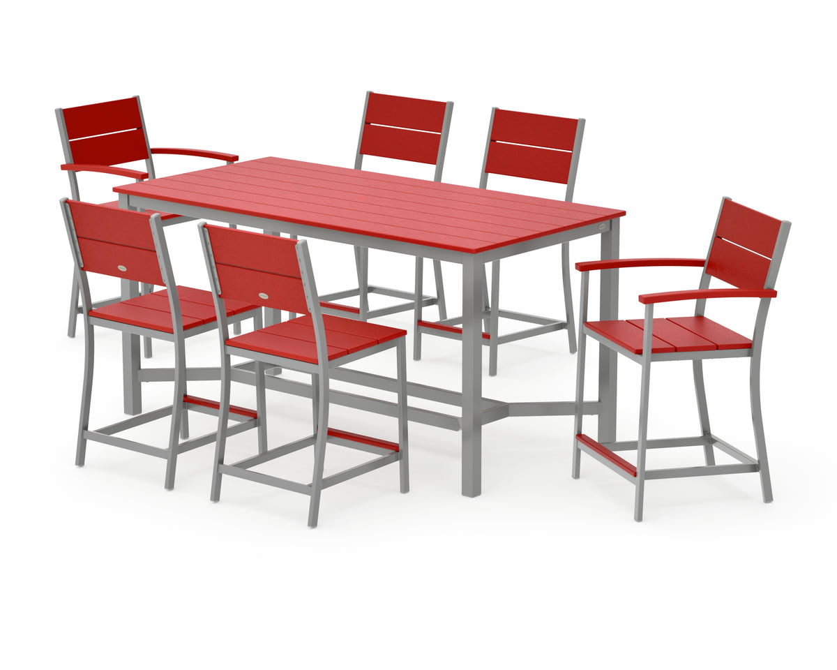POLYWOOD Main Street 7-Piece Counter Set in Silver / Sunset Red