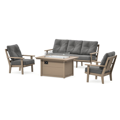 POLYWOOD Prairie Deep Seating Fire Pit Table Set in Vintage Sahara