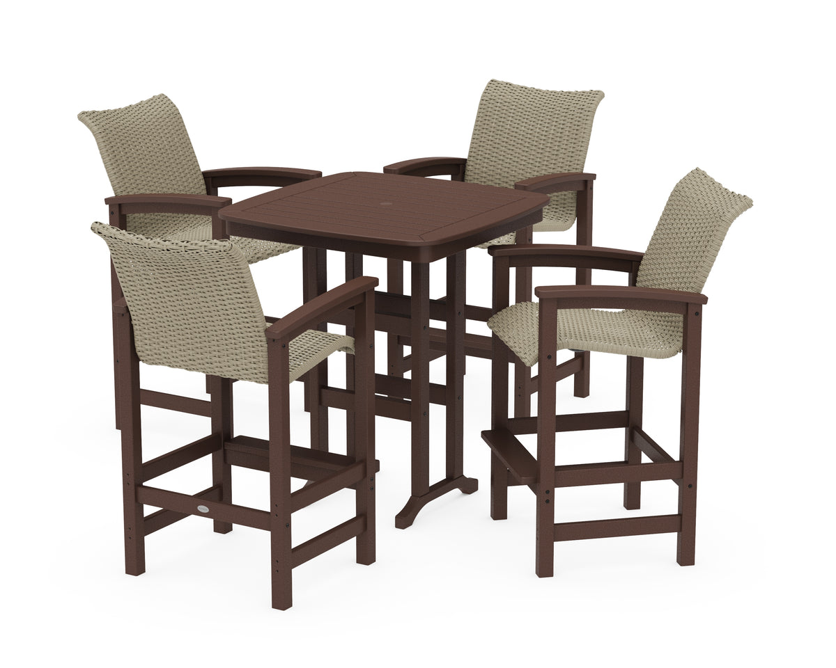 POLYWOOD Coastal Woven 5-Piece Bar Set in Mahogany / Dune Grass