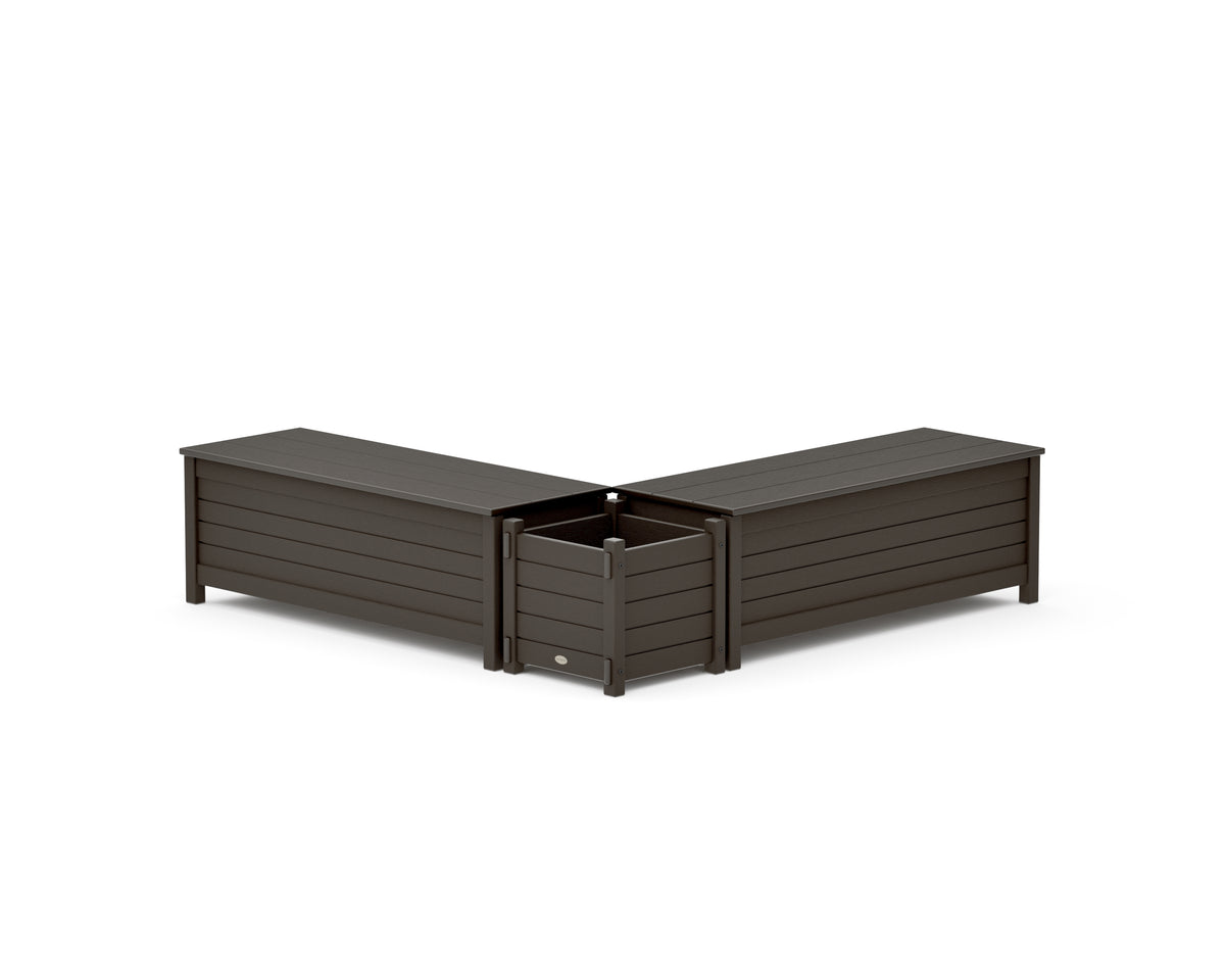 POLYWOOD 48" Nautical L-Shaped Planter Storage Bench Set in Vintage Coffee