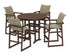 POLYWOOD EDGE Woven 5-Piece Round Farmhouse Bar Set in Mahogany / Dune Grass