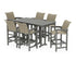 POLYWOOD Coastal Woven Arm Chair 7-Piece Farmhouse Bar Set in Slate Grey / Dune Grass