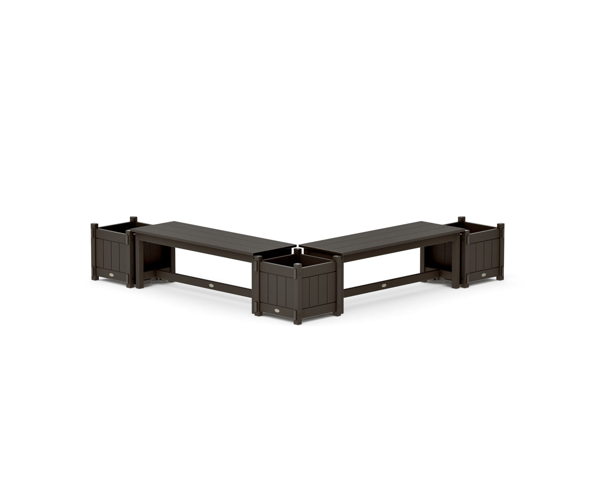 POLYWOOD 48" Vineyard L-Shaped Planter Bench Corner Set in Vintage Coffee