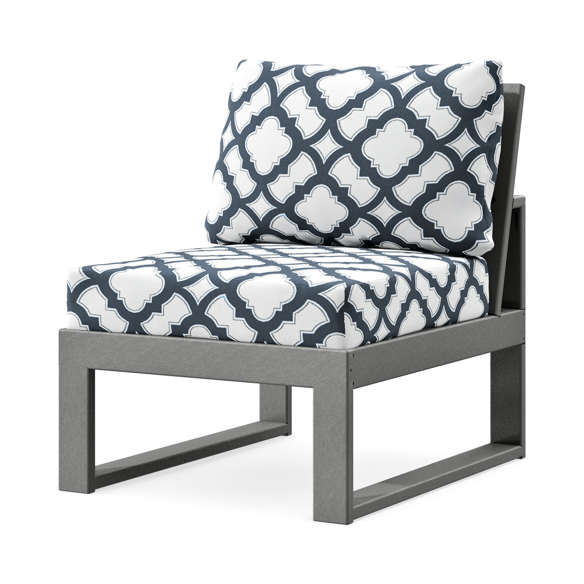 POLYWOOD Modular Armless Chair in Slate Grey / Trellis Marine Indigo
