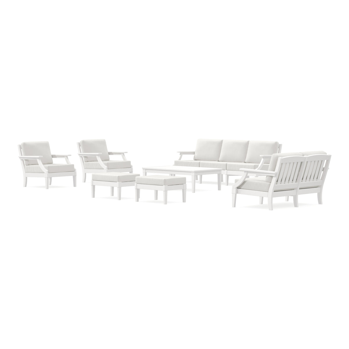 POLYWOOD PW Designer Series Estate 7-Piece Lounge Sofa Set in Vintage White / Natural Linen