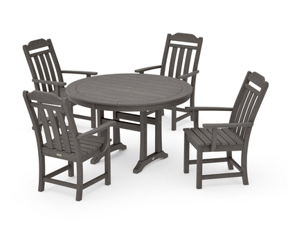 POLYWOOD Cottage 5-Piece Round Dining Set with Trestle Legs in Driftwood