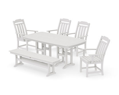 POLYWOOD Cottage 6-Piece Dining Set with Bench in Vintage White