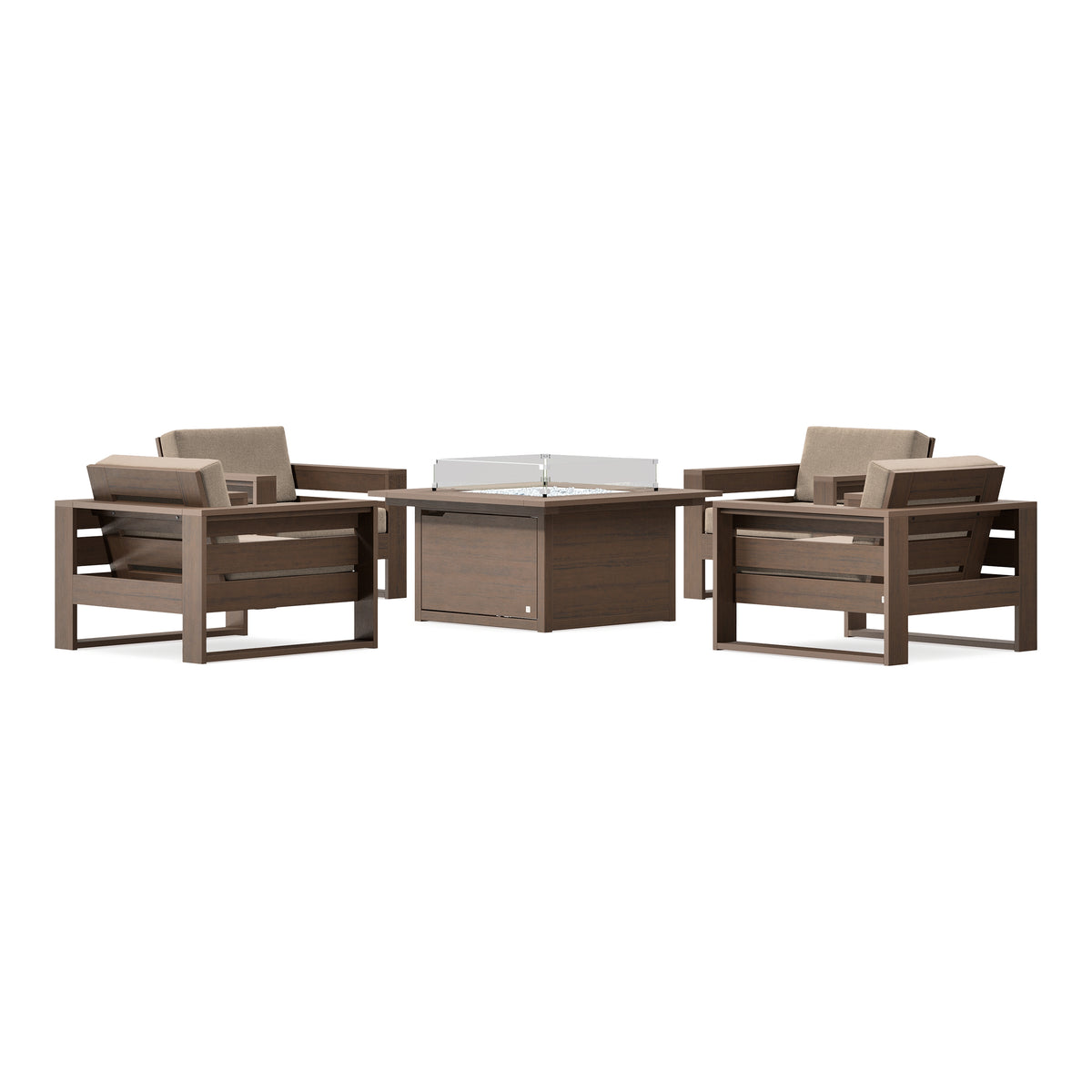 POLYWOOD PW Designer Series Latitude 5-Piece Lounge Fire Table Set in Kona / Spiced Burlap