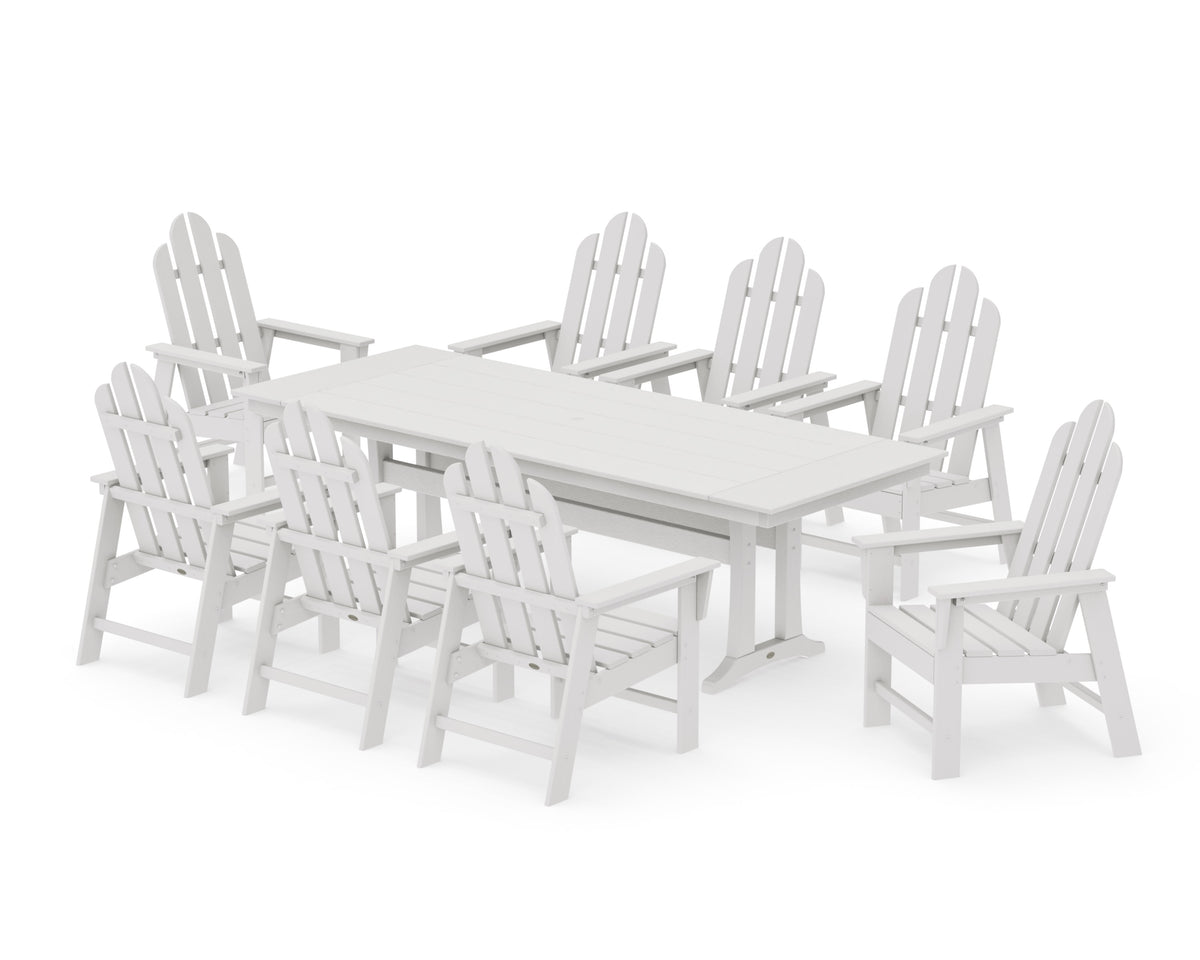 POLYWOOD Long Island 9-Piece Farmhouse Dining Set with Trestle Legs in Vintage White