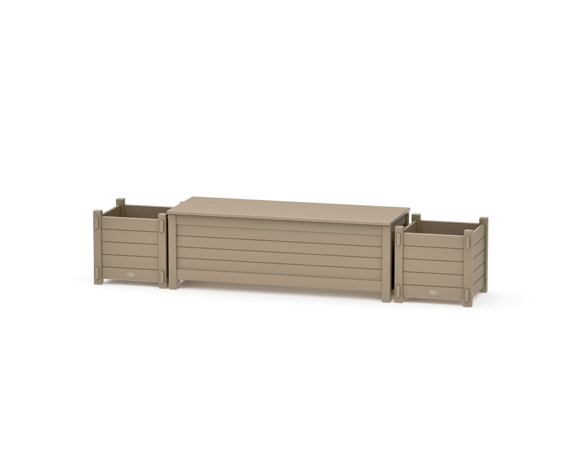 POLYWOOD 48" Nautical Straight Planter Storage Bench Set in Vintage Sahara