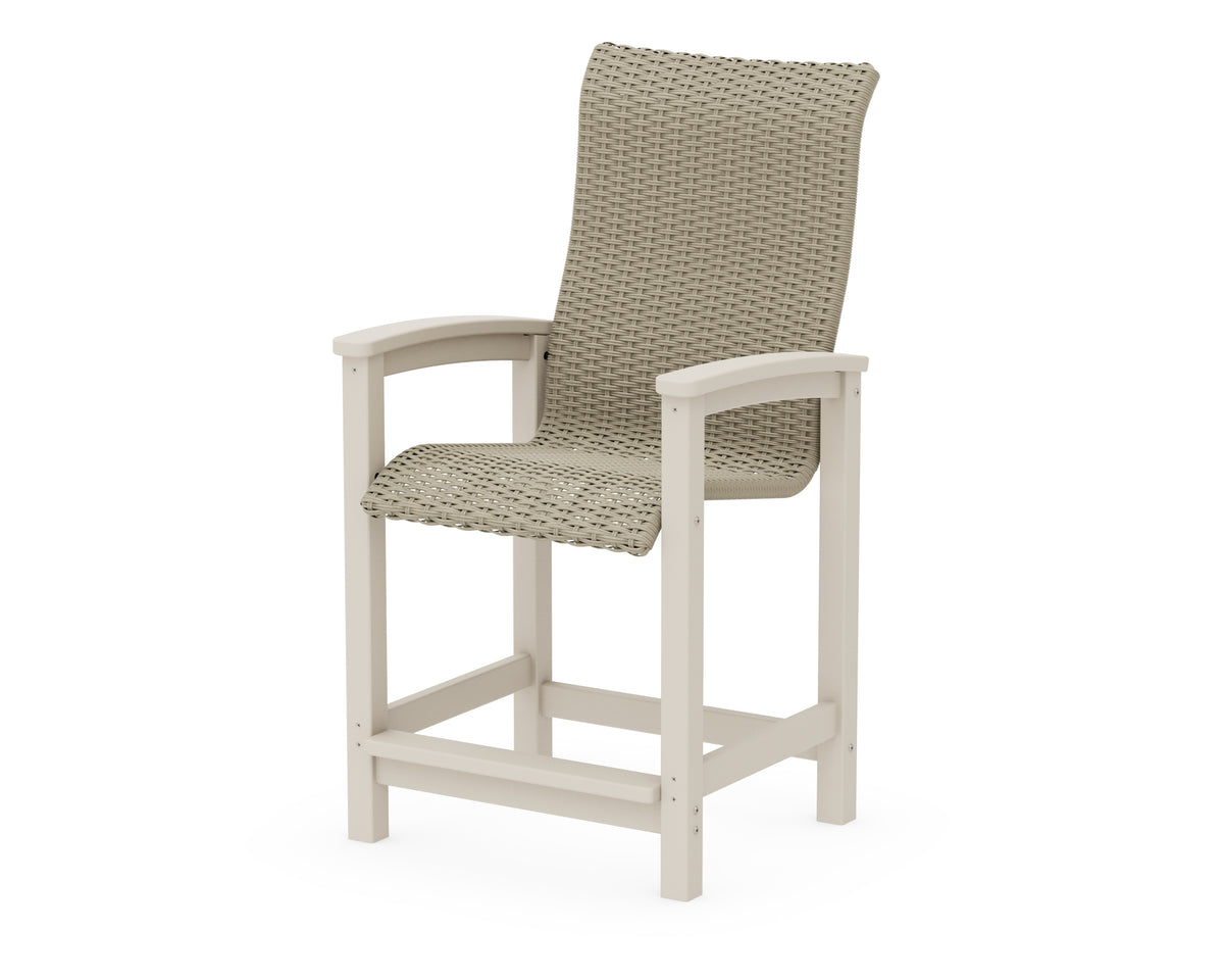 POLYWOOD Coastal Woven High-Back Counter Chair in Sand / Dune Grass