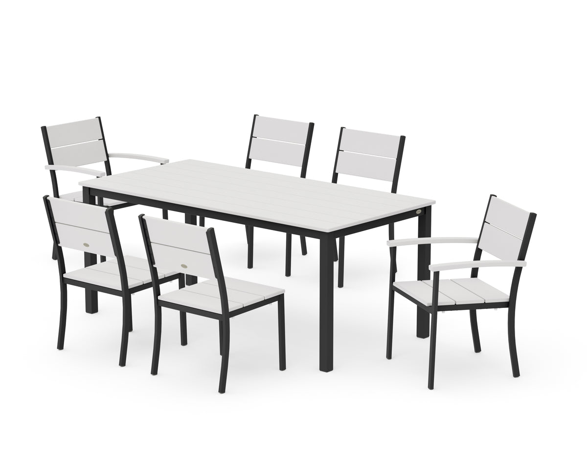 POLYWOOD Main Street 7-Piece Dining Set with Main Street 36" x 72" Dining Table in Black / Vintage White