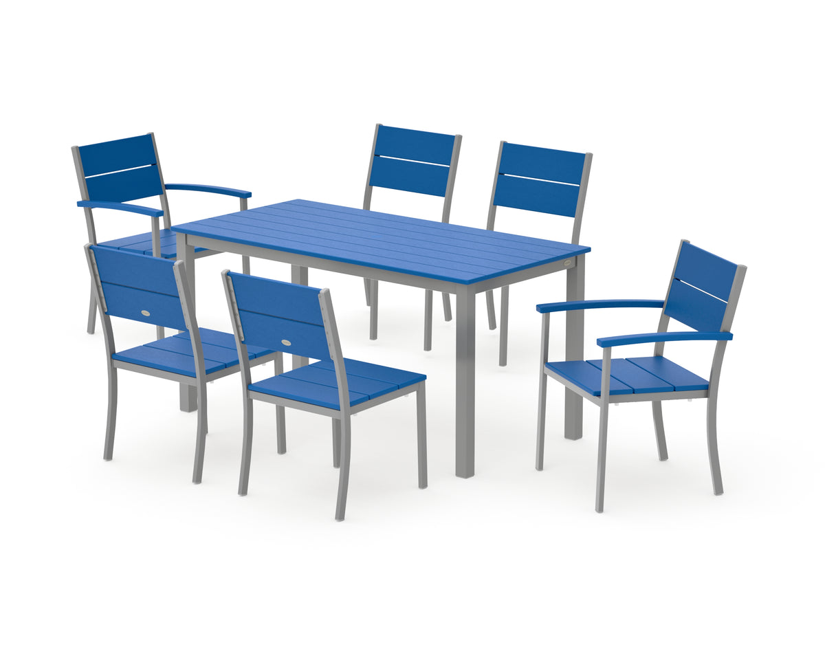 POLYWOOD Main Street 7-Piece Dining Set with Main Street 30 x 60 Dining Table in Silver / Pacific Blue