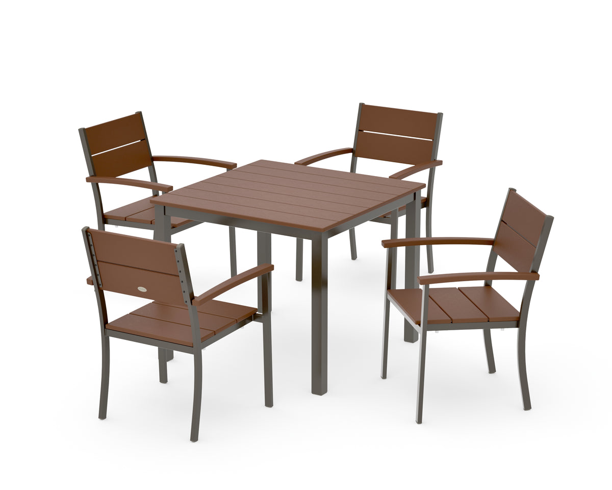 POLYWOOD Main Street 5-Piece Dining Set with Main Street 36" x 36" Dining Table in Bronze / Teak