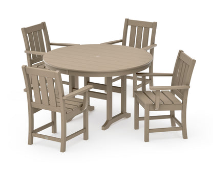 POLYWOOD Oxford 5-Piece Round Farmhouse Dining Set in Vintage Sahara