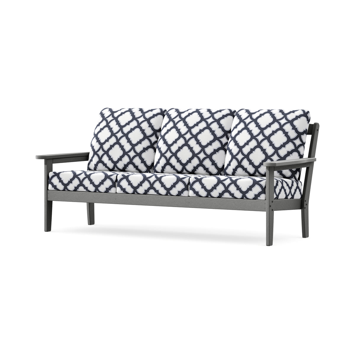 POLYWOOD Cottage Deep Seating Sofa in Slate Grey / Trellis Navy