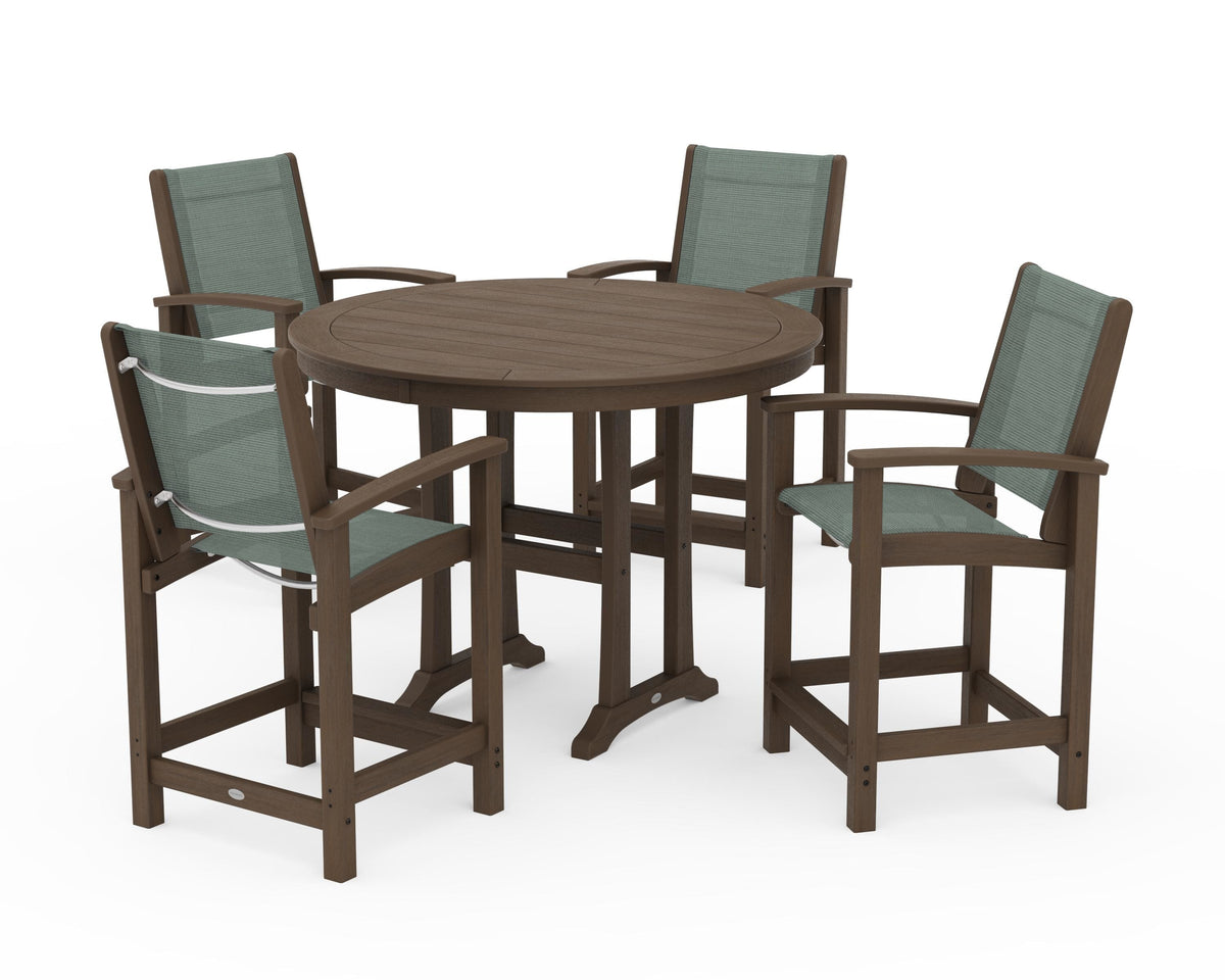 POLYWOOD Coastal 5-Piece Counter Set in Kona / Dupioni Sea Mist