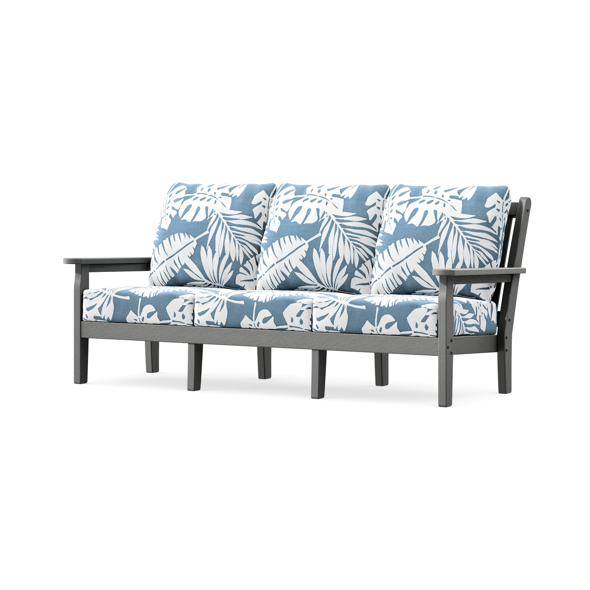 POLYWOOD Chippendale Deep Seating Sofa in Slate Grey / Leaf Sky Blue