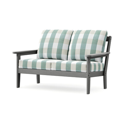 POLYWOOD Cottage Deep Seating Loveseat in Slate Grey / Buffalo Plaid Glacier Spa