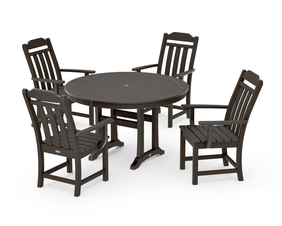 POLYWOOD Cottage 5-Piece Round Dining Set with Trestle Legs in Vintage Coffee