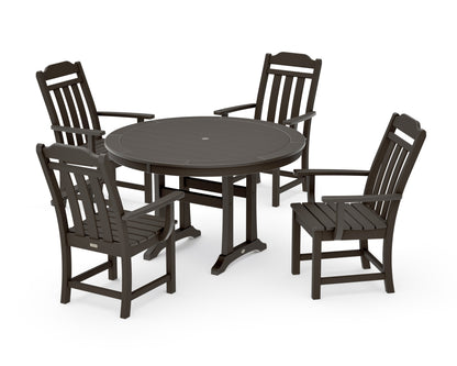 POLYWOOD Cottage 5-Piece Round Dining Set with Trestle Legs in Vintage Coffee