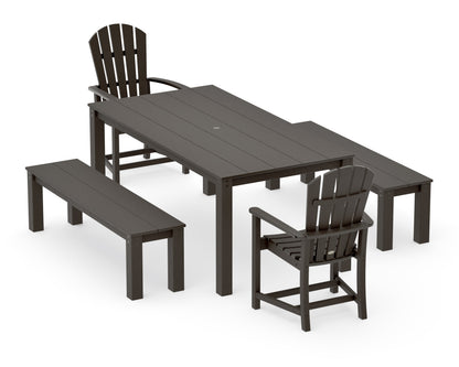 POLYWOOD Palm Coast 5-Piece Parsons Dining Set with Benches in Vintage Coffee