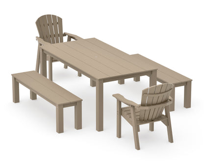 POLYWOOD Seashell 5-Piece Parsons Dining Set with Benches in Vintage Sahara