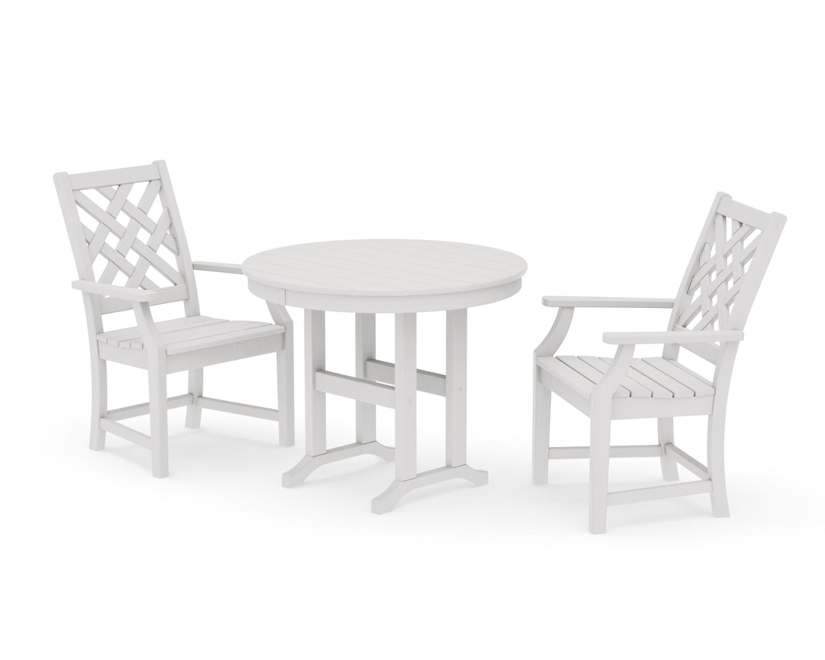 POLYWOOD Wovendale 3-Piece Farmhouse Dining Set in Vintage White