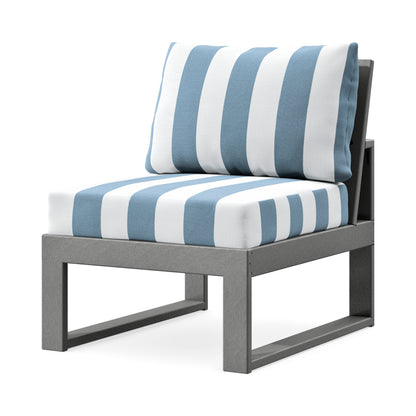 POLYWOOD Modular Armless Chair in Slate Grey / Cabana Stripe Sky Blue