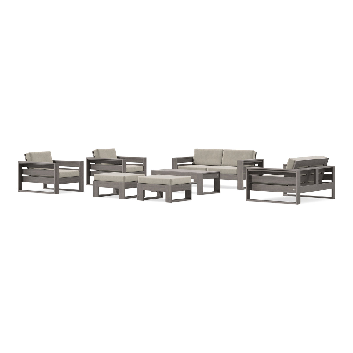 POLYWOOD PW Designer Series Latitude 7-Piece Lounge Loveseat Set in Driftwood / Cast Ash