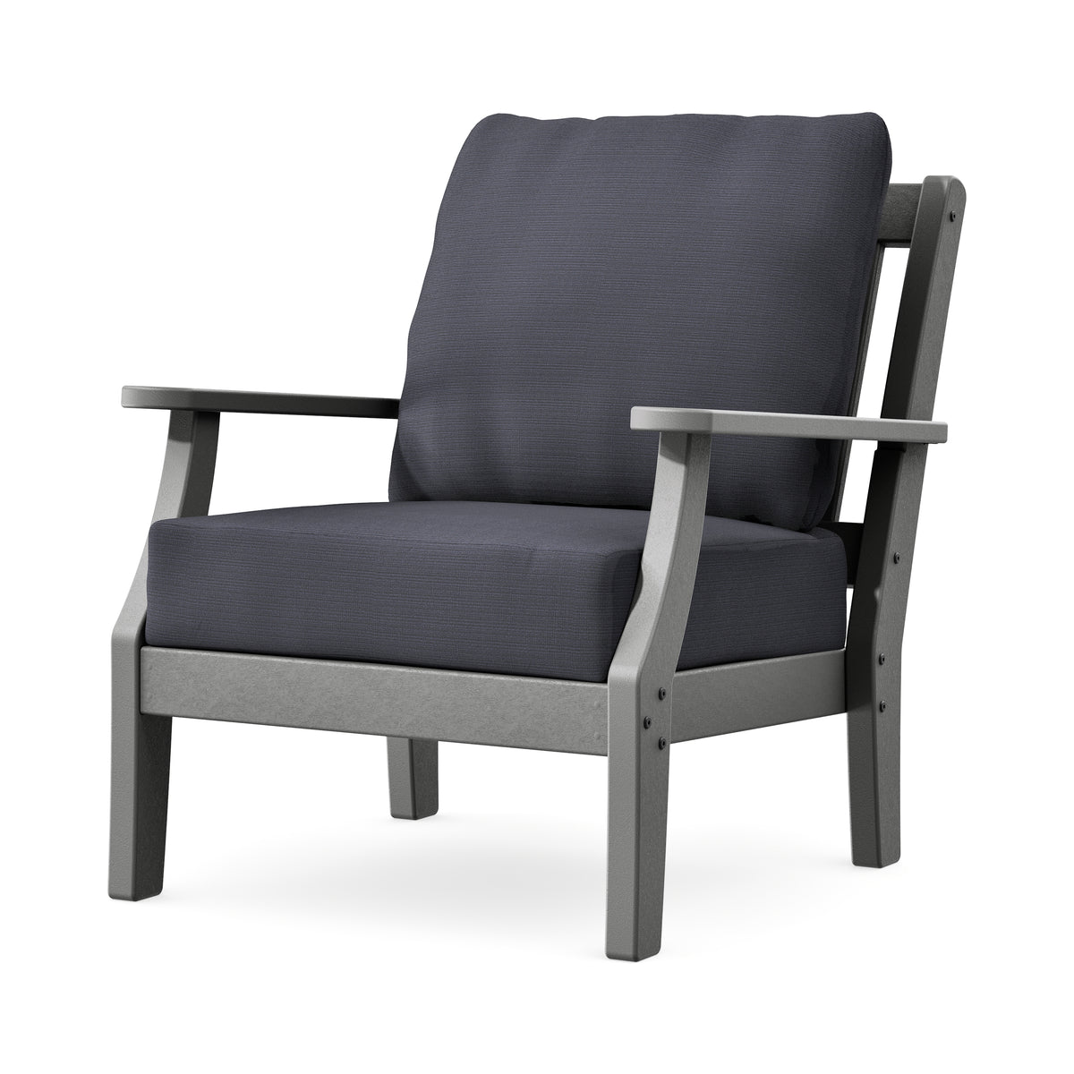 POLYWOOD Chinoiserie Deep Seating Chair in Slate Grey / Midnight Linen