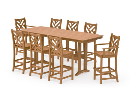 POLYWOOD Chippendale 9-Piece Bar Set with Trestle Legs in Natural