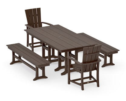 POLYWOOD Quattro 5-Piece Farmhouse Dining Set with Benches - 37" x 72" Table in Kona