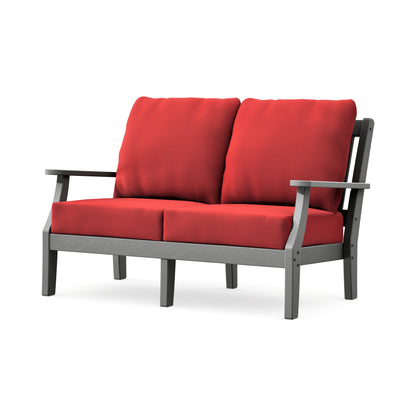 POLYWOOD Chinoiserie Deep Seating Loveseat in Slate Grey / Crimson Linen