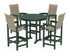 POLYWOOD Coastal Woven High-Back 5-Piece Round Bar Set in Green / Dune Grass