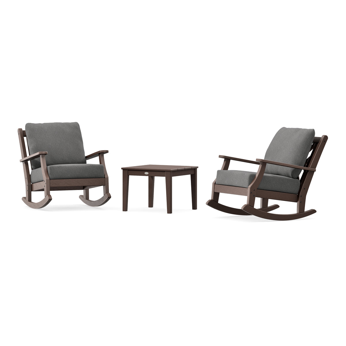 POLYWOOD Country Living Wovendale 3-Piece Deep Seating Rocker Set in Mahogany