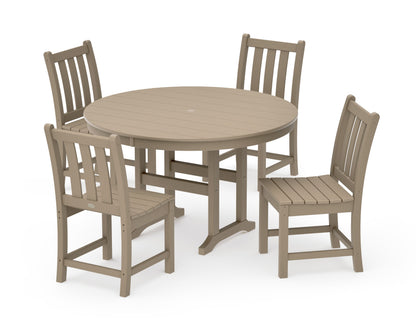 POLYWOOD Traditional Garden Side Chair 5-Piece Round Farmhouse Dining Set in Vintage Sahara