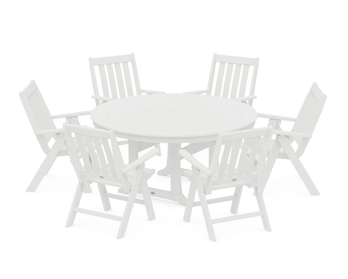 POLYWOOD Vineyard Folding 7-Piece Side Chair Round Dining Set in White