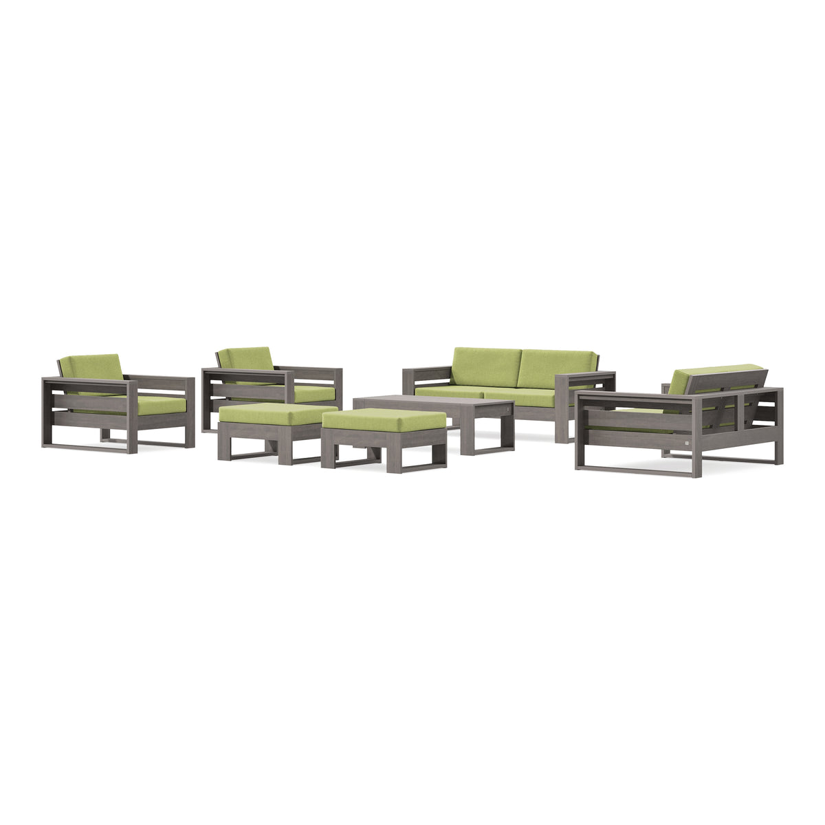 POLYWOOD PW Designer Series Latitude 7-Piece Lounge Loveseat Set in Driftwood / Chartreuse Boucle