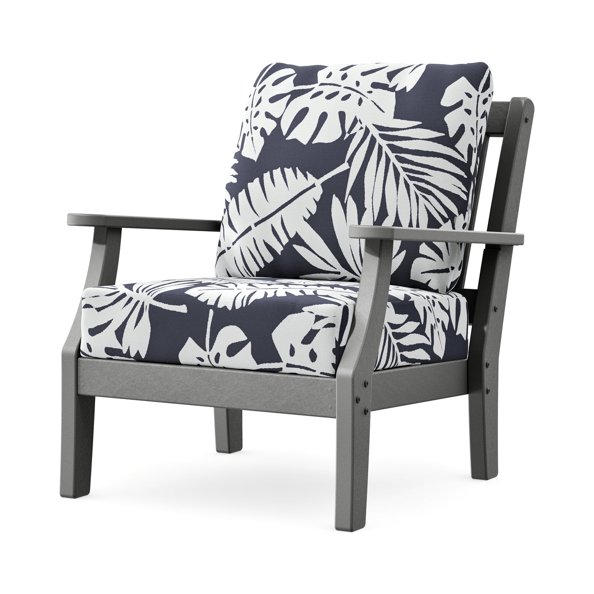 POLYWOOD Chinoiserie Deep Seating Chair in Slate Grey / Leaf Navy