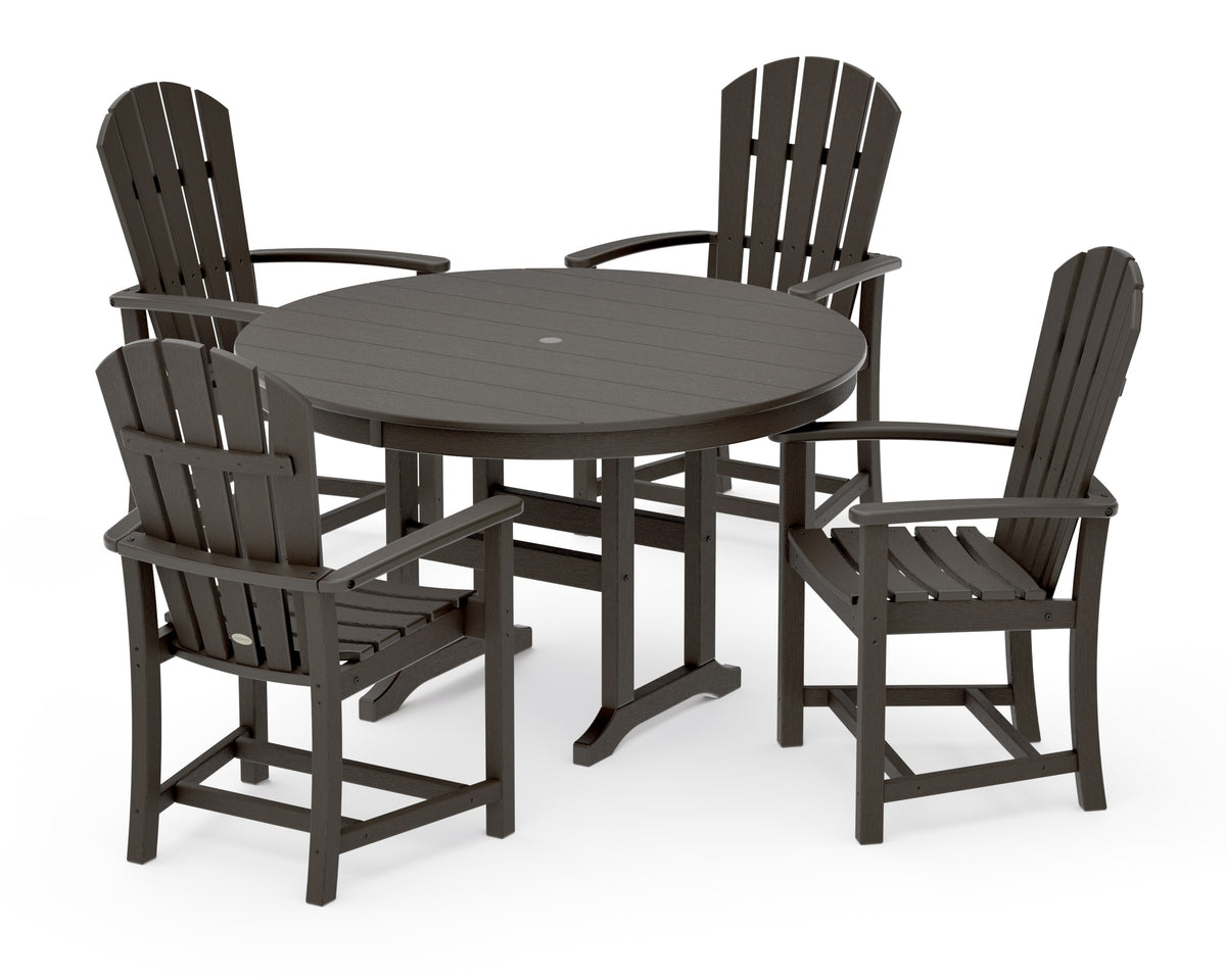 POLYWOOD Palm Coast 5-Piece Round Farmhouse Dining Set in Vintage Coffee